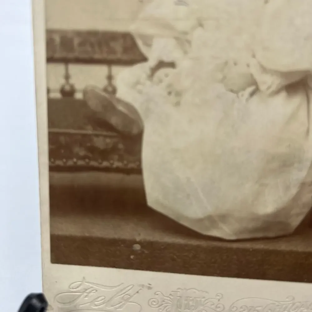 Antique Mounted Black White Photo Gown Baby 1800's 215 East Chicago Avenue